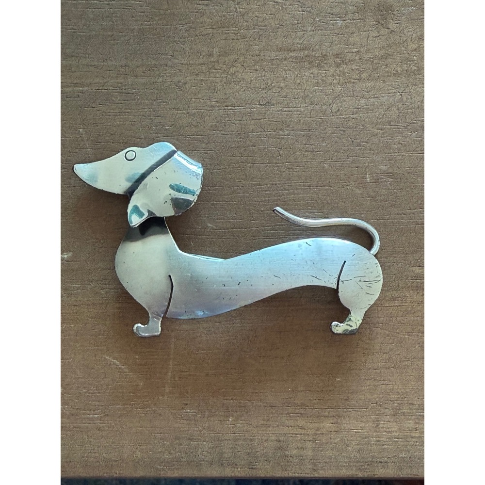 Modernist ORB Sterling Silver Dachshund Dog Brooch Otto Robt Bade